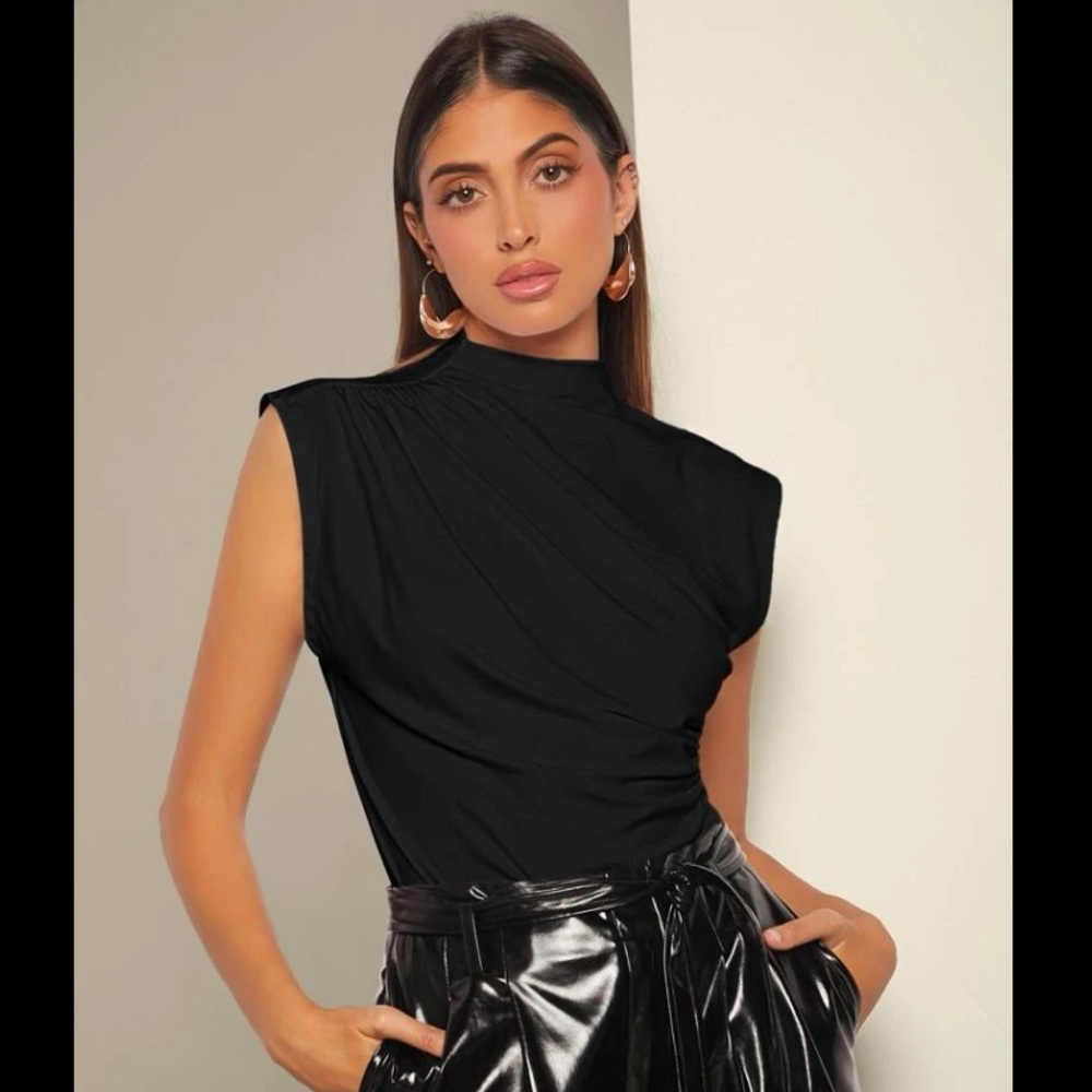 Mock Neck Ruched Tank Top
